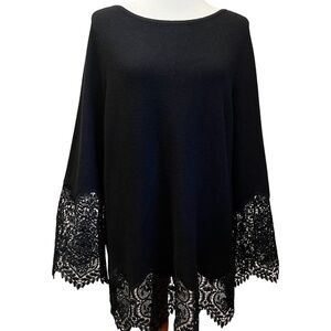 Chico's Black Size Large Lace Sleeve Pullover Sweater